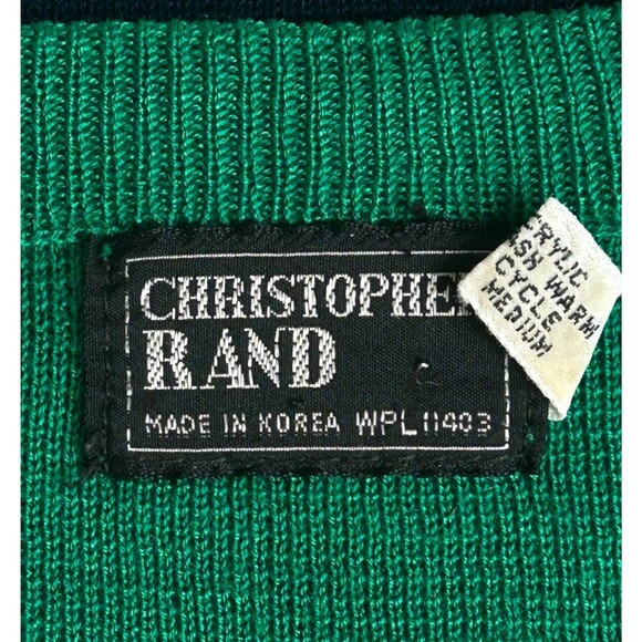 Vintage Christopher Rand Green with White Blue Chest Stripe Pullover Sweater M - Picture 6 of 12